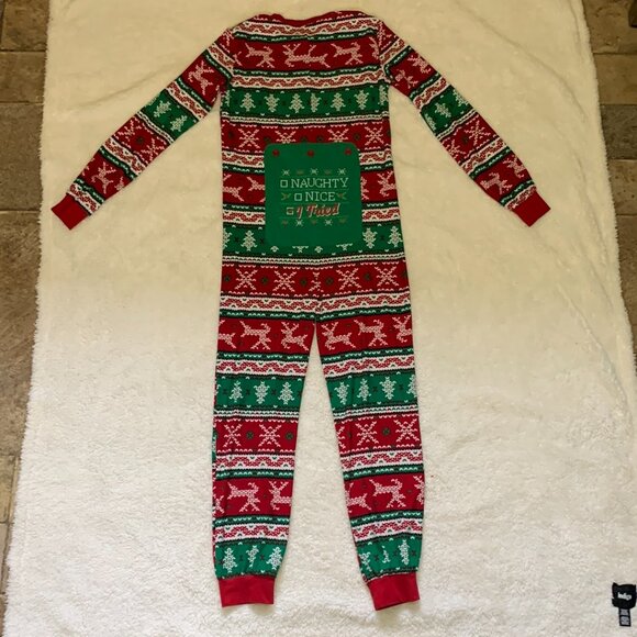 Fammy Jammies Youth Large 14 One Piece Holiday Pajamas Naughty Nice I Tried - Picture 8 of 8